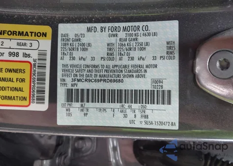 2023 Ford Bronco Sport Outer Banks z USA, uszkodzony, nr VIN 3FMCR9C69PRD69680